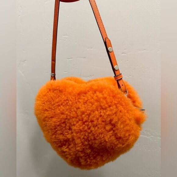 Stunning Orange Multi Use Bag & Premium Shearling Leather Heart Shaped Crossbody - Picture 12 of 16
